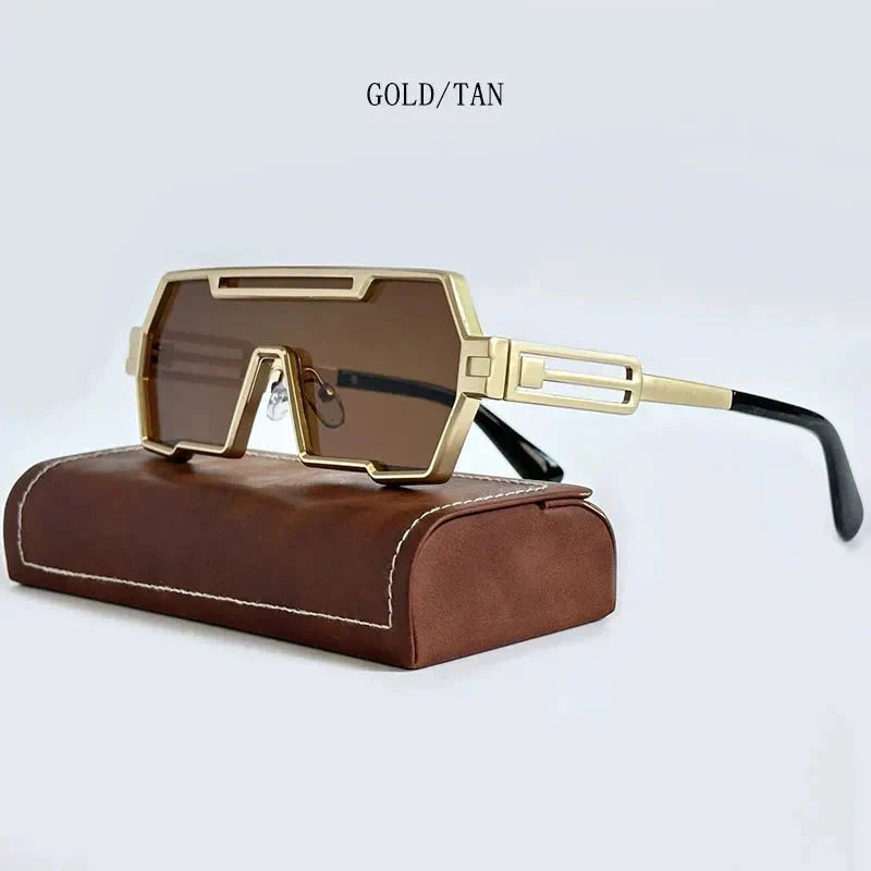 Herren Sonnenbrille futuristisch | Robuste Metallbrille im Techwear-Stil [ Herrenkollektion - Sonnenbrille - Freizeitbrille ] 219 - Herren Sonnenbrille futuristisch Gratti Offiziell Gold/Hellbraun 