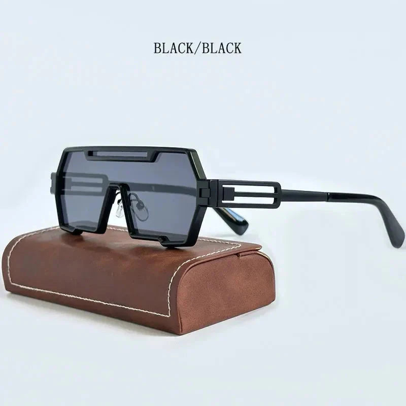 Herren Sonnenbrille futuristisch | Robuste Metallbrille im Techwear-Stil [ Herrenkollektion - Sonnenbrille - Freizeitbrille ] 219 - Herren Sonnenbrille futuristisch Gratti Offiziell Schwarz/Schwarz 