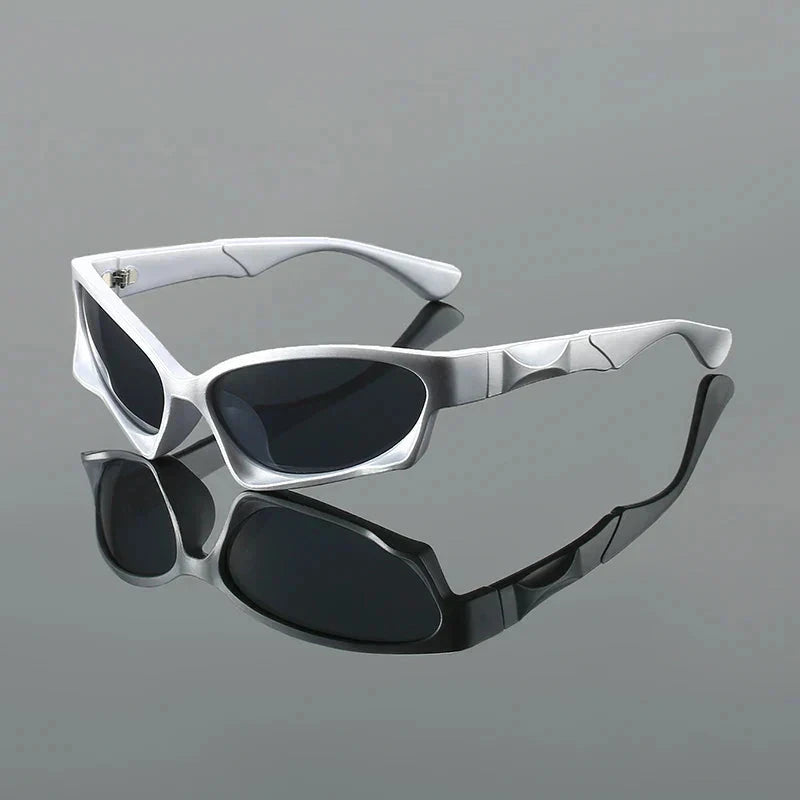 Herren Sonnenbrille futuristisch | Schmale Cyberpunk Brille silber [ Herrenkollektion - Sonnenbrille - Freizeitbrille ] 225 - Herren Sonnenbrille futuristisch Gratti Offiziell Chrome Schwarz 