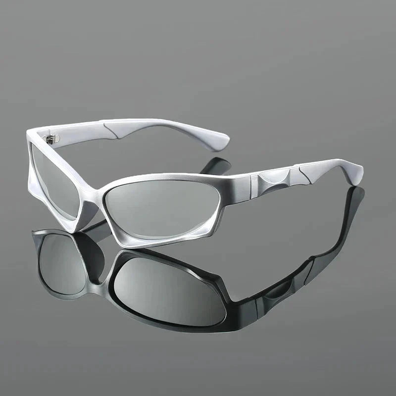 Herren Sonnenbrille futuristisch | Schmale Cyberpunk Brille silber [ Herrenkollektion - Sonnenbrille - Freizeitbrille ] 225 - Herren Sonnenbrille futuristisch Gratti Offiziell Chrome Silber 