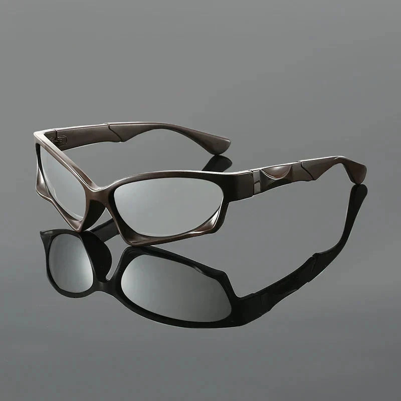 Herren Sonnenbrille futuristisch | Schmale Cyberpunk Brille silber [ Herrenkollektion - Sonnenbrille - Freizeitbrille ] 225 - Herren Sonnenbrille futuristisch Gratti Offiziell Mokkabraun 