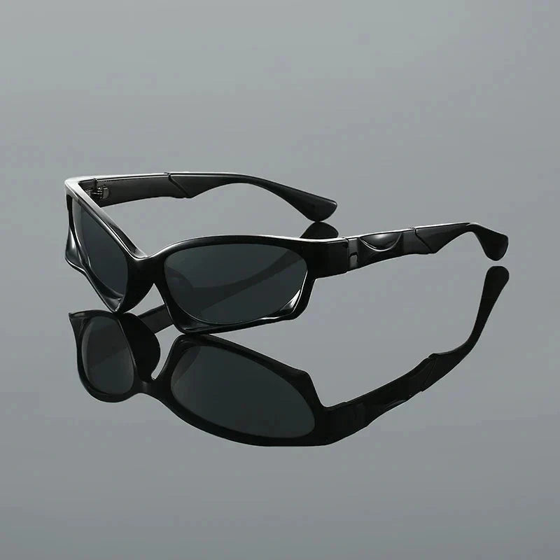 Herren Sonnenbrille futuristisch | Schmale Cyberpunk Brille silber [ Herrenkollektion - Sonnenbrille - Freizeitbrille ] 225 - Herren Sonnenbrille futuristisch Gratti Offiziell Tiefschwarz 