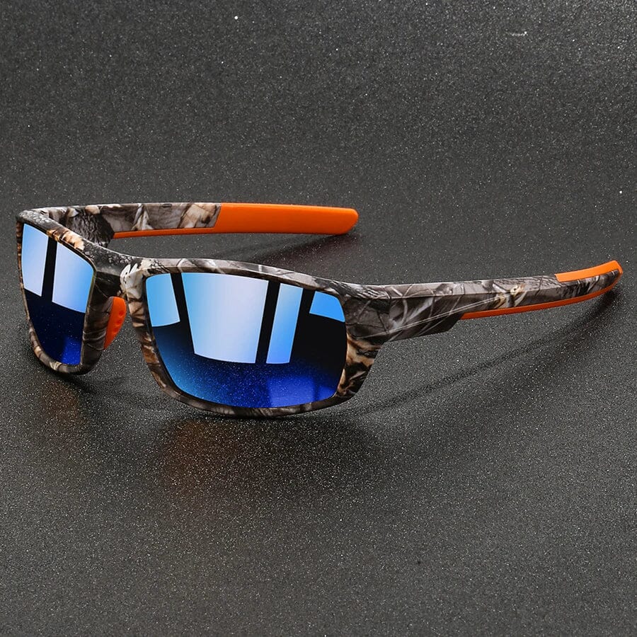 Herren Sonnenbrille polarisiert | Camo Sportbrille mit orange Akzenten [ Herrenkollektion - Sonnenbrille - Freizeitbrille ] 218 - Herren Sonnenbrille polarisiert Gratti Offiziell Blau 