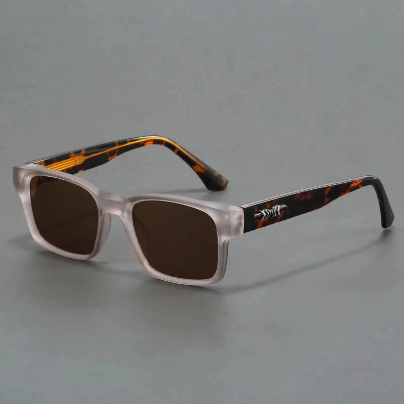 Herren Sonnenbrille polarisiert | Quadratische Brille mit Schildpatt-Bügeln hellblau [ Herrenkollektion - Sonnenbrille - Freizeitbrille ] 242 - Herren Sonnenbrille polarisiert Gratti Offiziell Grauer Leopard 