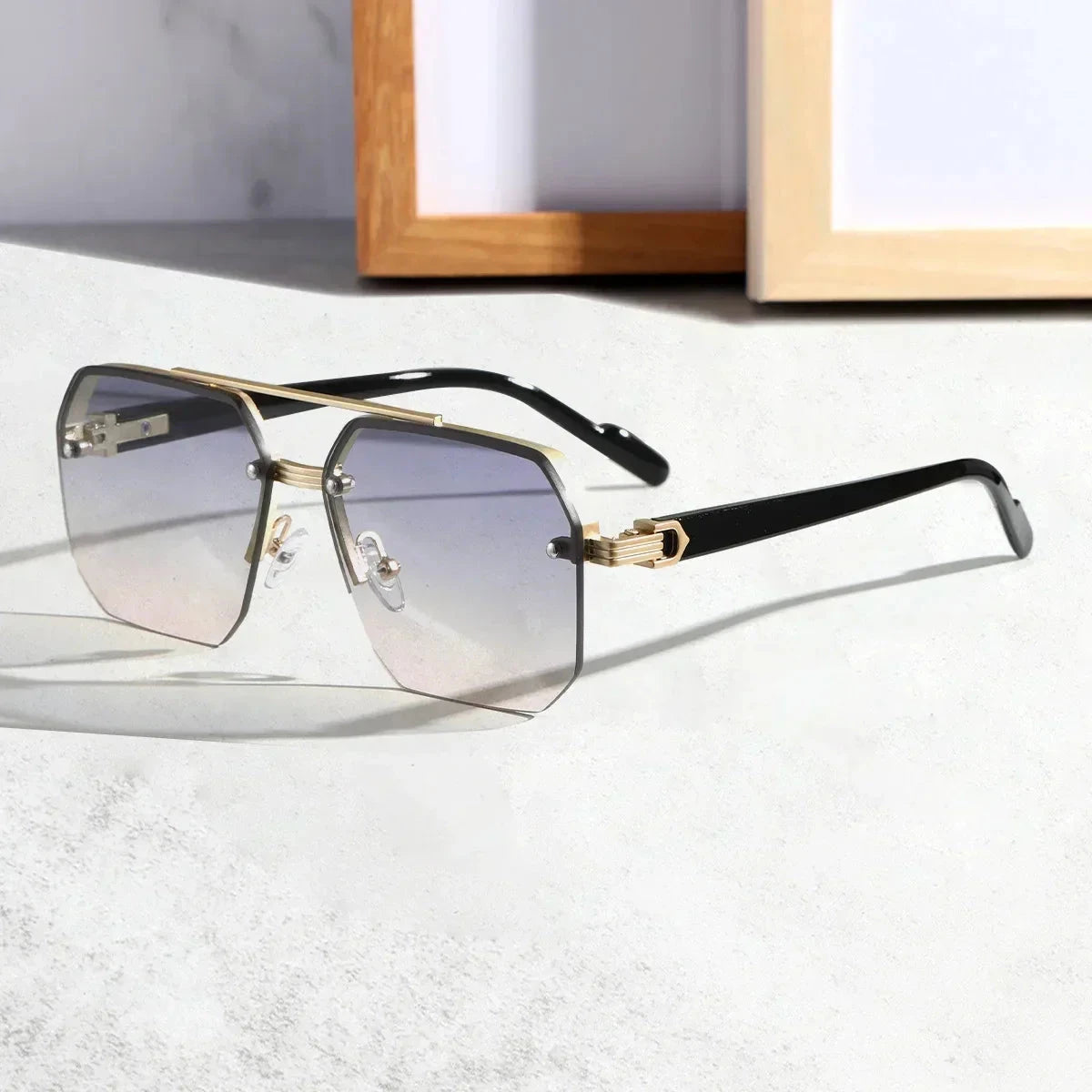 Herren Sonnenbrille polarisiert | Randlose Designer Sonnenbrille Hexagonal [ Herrenkollektion - Brille - Sonnenbrille ] 185 - Herren Sonnenbrille polarisiert Gratti Offiziell Goldrosa 