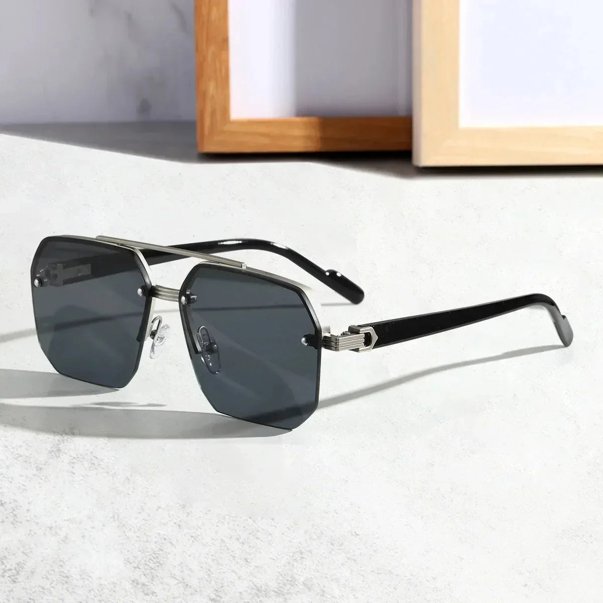 Herren Sonnenbrille polarisiert | Randlose Designer Sonnenbrille Hexagonal [ Herrenkollektion - Brille - Sonnenbrille ] 185 - Herren Sonnenbrille polarisiert Gratti Offiziell Schwarz 