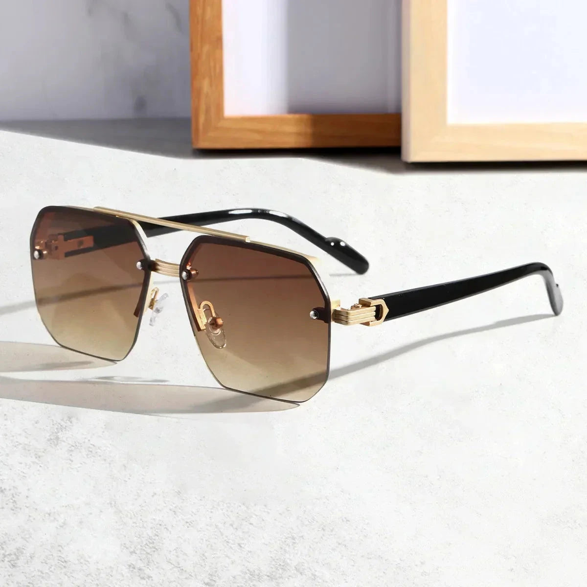 Herren Sonnenbrille polarisiert | Randlose Designer Sonnenbrille Hexagonal [ Herrenkollektion - Sonnenbrille - Freizeitbrille ] 220 - Herren Sonnenbrille polarisiert Gratti Offiziell Goldbraun 
