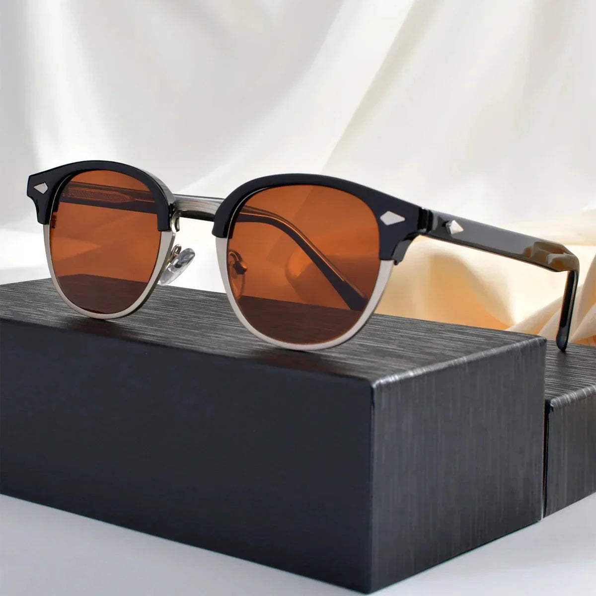 Herren Sonnenbrille polarisiert | Retro Clubmaster Brille blau [ Herrenkollektion - Sonnenbrille - Freizeitbrille ] 246 - Herren Sonnenbrille polarisiert Gratti Offiziell Bernstein 