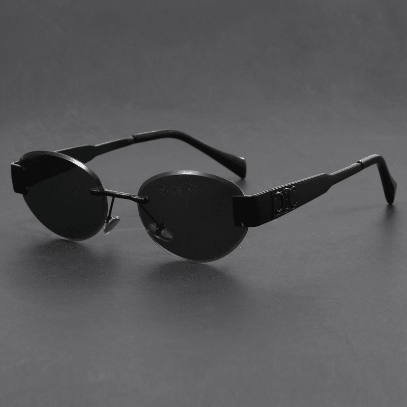 Herren Sonnenbrille Retro Randlos | Ovale Brille Gold mit Schildpatt-Bügeln [ Herrenkollektion - Sonnenbrille - Freizeitbrille ] 244 - Herren Sonnenbrille Retro Randlos Gratti Offiziell Tief Schwarz 
