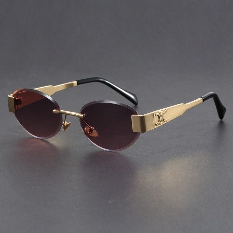 Herren Sonnenbrille Retro Randlos | Ovale Brille Gold mit Schildpatt-Bügeln [ Herrenkollektion - Sonnenbrille - Freizeitbrille ] 244 - Herren Sonnenbrille Retro Randlos Gratti Offiziell Lavendel Gold 