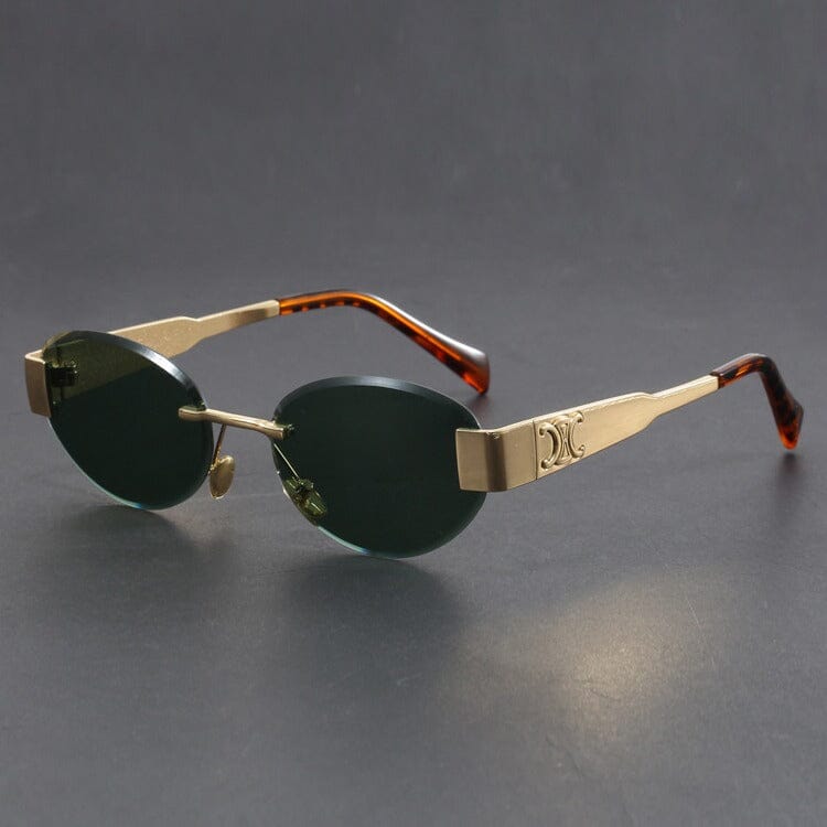 Herren Sonnenbrille Retro Randlos | Ovale Brille Gold mit Schildpatt-Bügeln [ Herrenkollektion - Sonnenbrille - Freizeitbrille ] 244 - Herren Sonnenbrille Retro Randlos Gratti Offiziell Jade Gold 