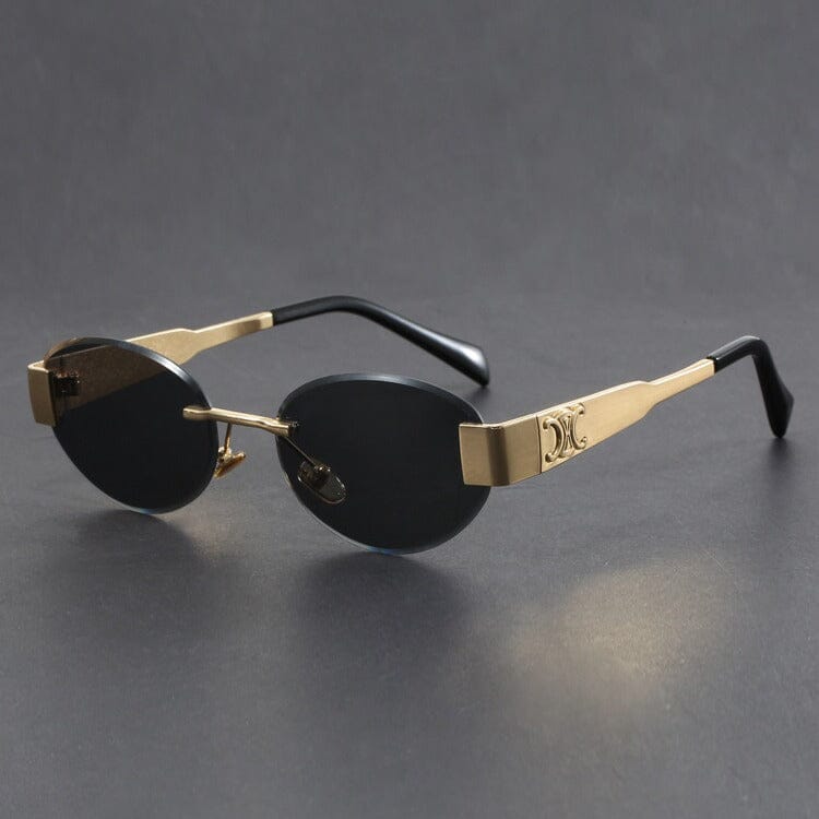 Herren Sonnenbrille Retro Randlos | Ovale Brille Gold mit Schildpatt-Bügeln [ Herrenkollektion - Sonnenbrille - Freizeitbrille ] 244 - Herren Sonnenbrille Retro Randlos Gratti Offiziell Schwarzes Gold 