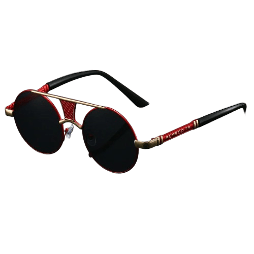Herren Sonnenbrille Steampunk | Runde Vintage Brille mit Metallrahmen rot [ Herrenkollektion - Sonnenbrille - Freizeitbrille ] 226 - Herren Sonnenbrille Steampunk Gratti Offiziell 