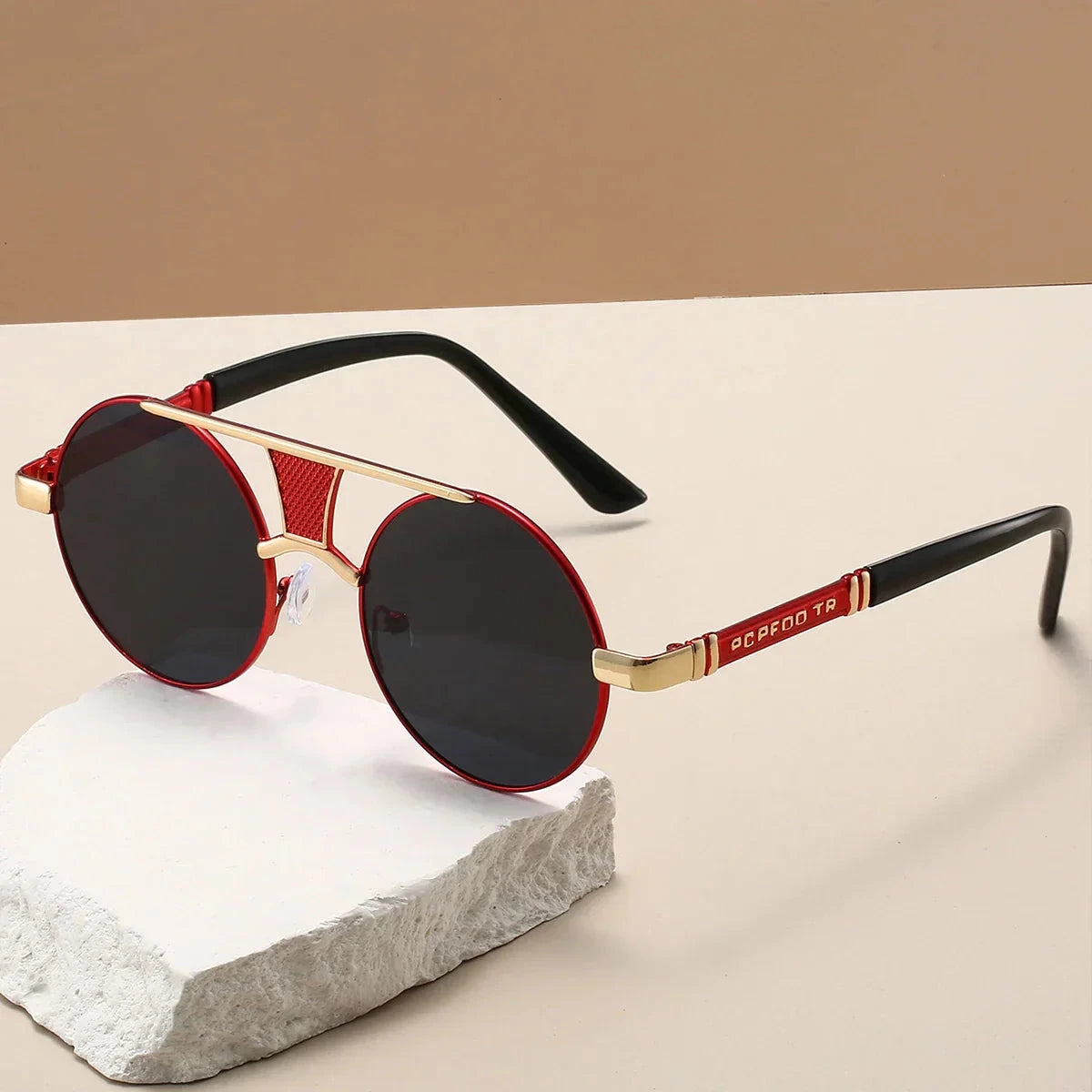 Herren Sonnenbrille Steampunk | Runde Vintage Brille mit Metallrahmen rot [ Herrenkollektion - Sonnenbrille - Freizeitbrille ] 226 - Herren Sonnenbrille Steampunk Gratti Offiziell 