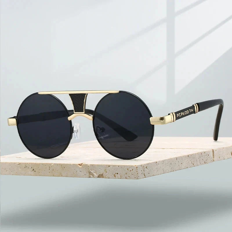 Herren Sonnenbrille Steampunk | Runde Vintage Brille mit Metallrahmen rot [ Herrenkollektion - Sonnenbrille - Freizeitbrille ] 226 - Herren Sonnenbrille Steampunk Gratti Offiziell Goldschwarz 