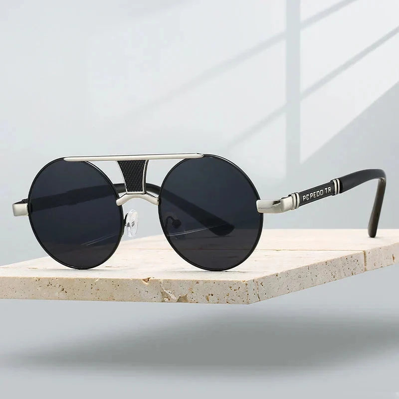 Herren Sonnenbrille Steampunk | Runde Vintage Brille mit Metallrahmen rot [ Herrenkollektion - Sonnenbrille - Freizeitbrille ] 226 - Herren Sonnenbrille Steampunk Gratti Offiziell Silberschwarz 
