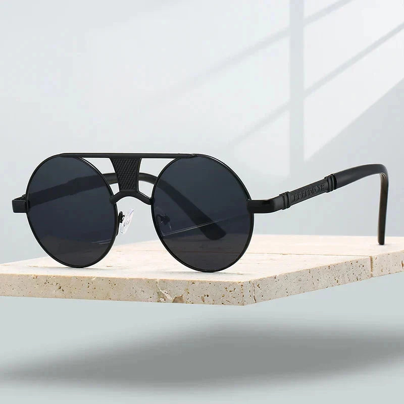 Herren Sonnenbrille Steampunk | Runde Vintage Brille mit Metallrahmen rot [ Herrenkollektion - Sonnenbrille - Freizeitbrille ] 226 - Herren Sonnenbrille Steampunk Gratti Offiziell Tiefschwarz 