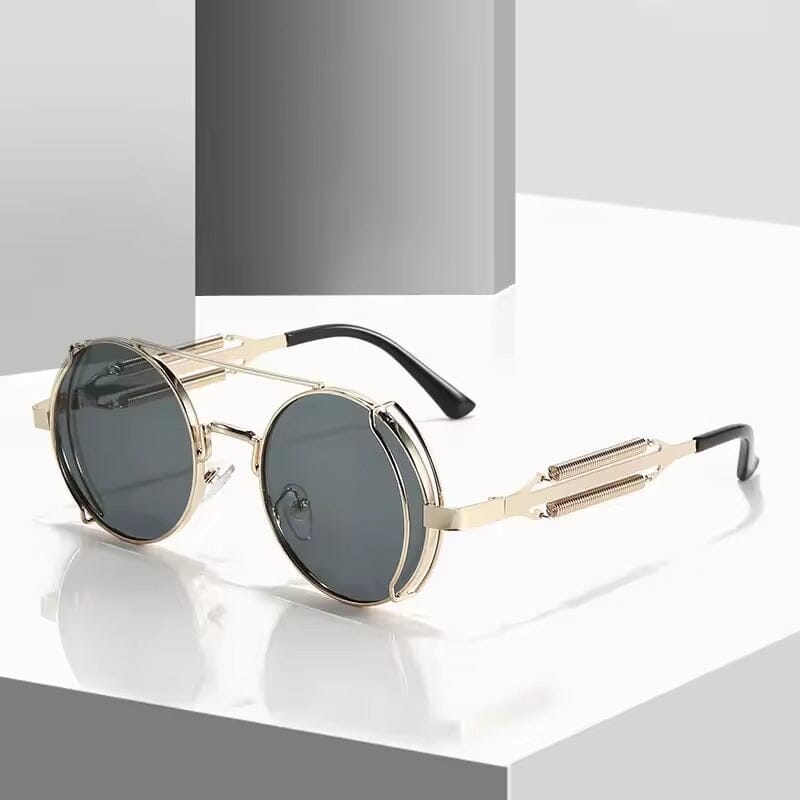 Herren Sonnenbrille Steampunk | Vintage Runde Brille mit Seitenschildern gold [ Herrenkollektion - Sonnenbrille - Freizeitbrille ] 221 - Herren Sonnenbrille Steampunk Gratti Offiziell Gold 