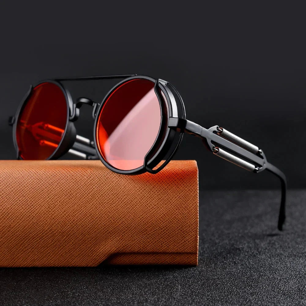 Herren Sonnenbrille Steampunk | Vintage Runde Brille mit Seitenschildern gold [ Herrenkollektion - Sonnenbrille - Freizeitbrille ] 221 - Herren Sonnenbrille Steampunk Gratti Offiziell Rot 