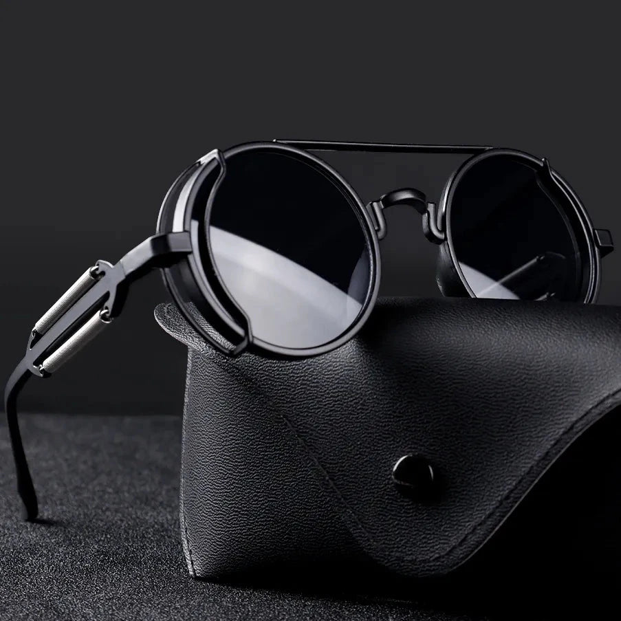Herren Sonnenbrille Steampunk | Vintage Runde Brille mit Seitenschildern gold [ Herrenkollektion - Sonnenbrille - Freizeitbrille ] 221 - Herren Sonnenbrille Steampunk Gratti Offiziell Schwarz 