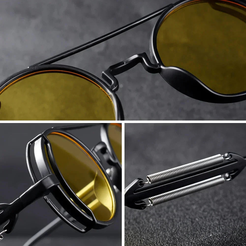 Herren Sonnenbrille Steampunk | Vintage Runde Brille mit Seitenschildern gold [ Herrenkollektion - Sonnenbrille - Freizeitbrille ] 221 - Herren Sonnenbrille Steampunk Gratti Offiziell Gelb 