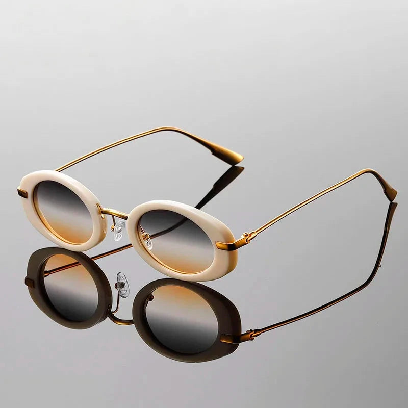 Herren Sonnenbrillen Set Retro | Ovale Brillen Schildpatt und Beige [ Herrenkollektion - Sonnenbrille - Freizeitbrille ] 236 - Herren Sonnenbrillen Set Retro Gratti Offiziell Elfenbein Gold 