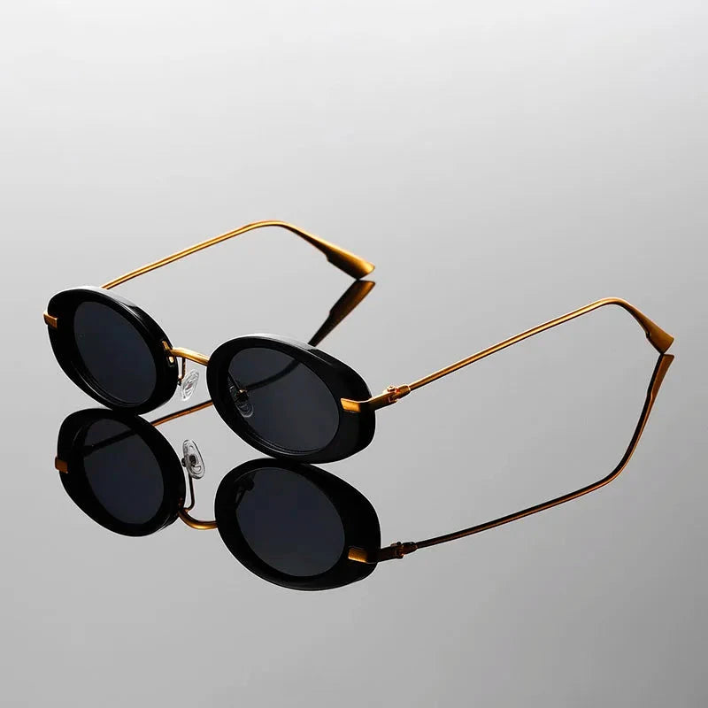 Herren Sonnenbrillen Set Retro | Ovale Brillen Schildpatt und Beige [ Herrenkollektion - Sonnenbrille - Freizeitbrille ] 236 - Herren Sonnenbrillen Set Retro Gratti Offiziell Obsidian Gold 