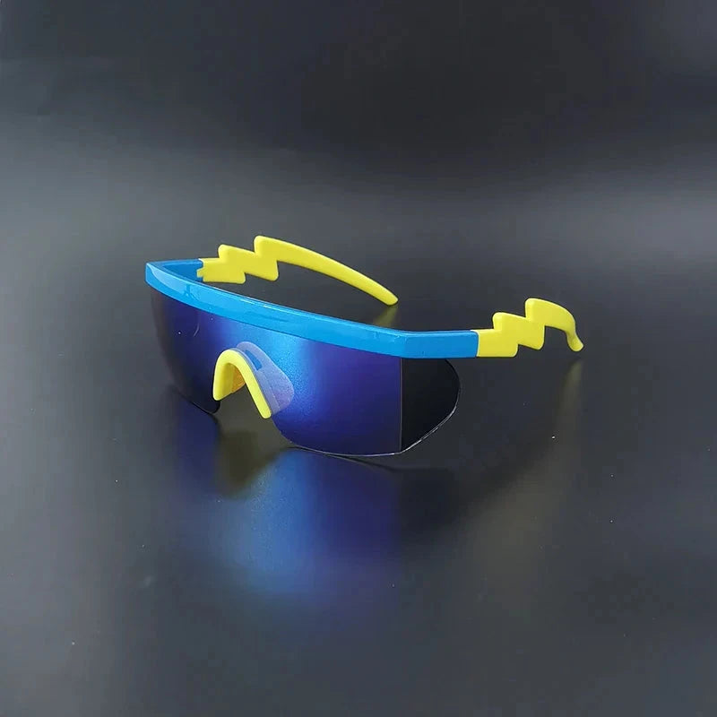 Herren Sport Sonnenbrille Retro | Visierbrille mit verspiegelten Gläsern weiß [ Herrenkollektion - Sonnenbrille - Freizeitbrille ] 216 - Herren Sport Sonnenbrille Retro Gratti Offiziell Blitzmuster 