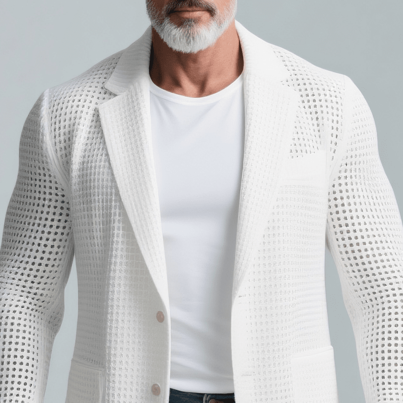 Herren Strick-Blazer | Lässiger Sommer Sakko weiß [ Herrenkollektion - Jacken - Frühling & Sommer '25 ] 158 - Herren Strick-Blazer Gratti Paris 