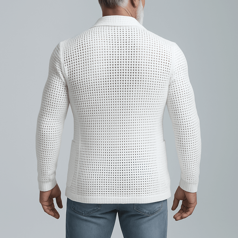 Herren Strick-Blazer | Lässiger Sommer Sakko weiß [ Herrenkollektion - Jacken - Frühling & Sommer '25 ] 158 - Herren Strick-Blazer Gratti Paris 