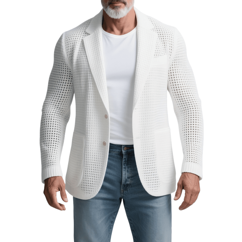Herren Strick-Blazer | Lässiger Sommer Sakko weiß [ Herrenkollektion - Jacken - Frühling & Sommer '25 ] 158 - Herren Strick-Blazer Gratti Paris 