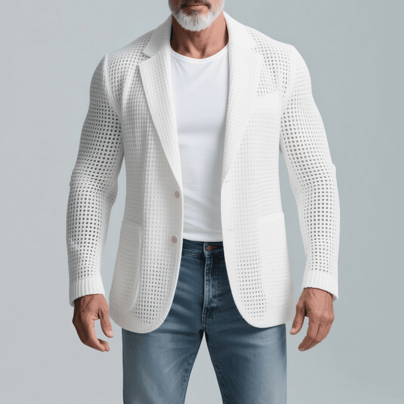 Herren Strick-Blazer | Lässiger Sommer Sakko weiß [ Herrenkollektion - Jacken - Frühling & Sommer '25 ] 158 - Herren Strick-Blazer Gratti Paris Weiß S 