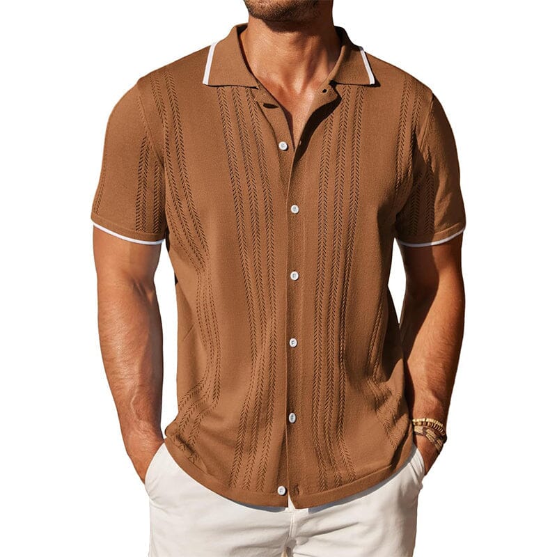 Herren Strick Poloshirt Kurzarm | Geknöpftes Sommerhemd hellblau [ Herrenkollektion - Poloshirts - Frühling & Sommer '25 ] 106 - Herren Strick Poloshirt Kurzarm Gratti Paris Braun S 