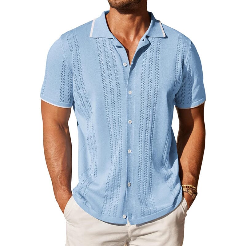 Herren Strick Poloshirt Kurzarm | Geknöpftes Sommerhemd hellblau [ Herrenkollektion - Poloshirts - Frühling & Sommer '25 ] 106 - Herren Strick Poloshirt Kurzarm Gratti Paris Hellblau S 