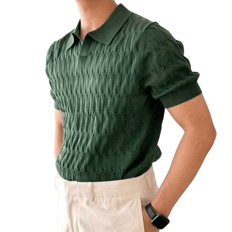 Herren Strick Poloshirt | Strukturiertes Polohemd Grün [ Herrenkollektion - Poloshirts - Frühling & Sommer '25 ] 53 - Herren Strick Poloshirt Gratti Paris 