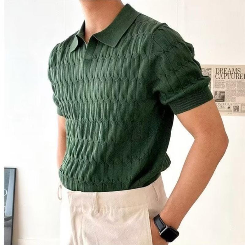 Herren Strick Poloshirt | Strukturiertes Polohemd Grün [ Herrenkollektion - Poloshirts - Frühling & Sommer '25 ] 53 - Herren Strick Poloshirt Gratti Paris Grün XS 