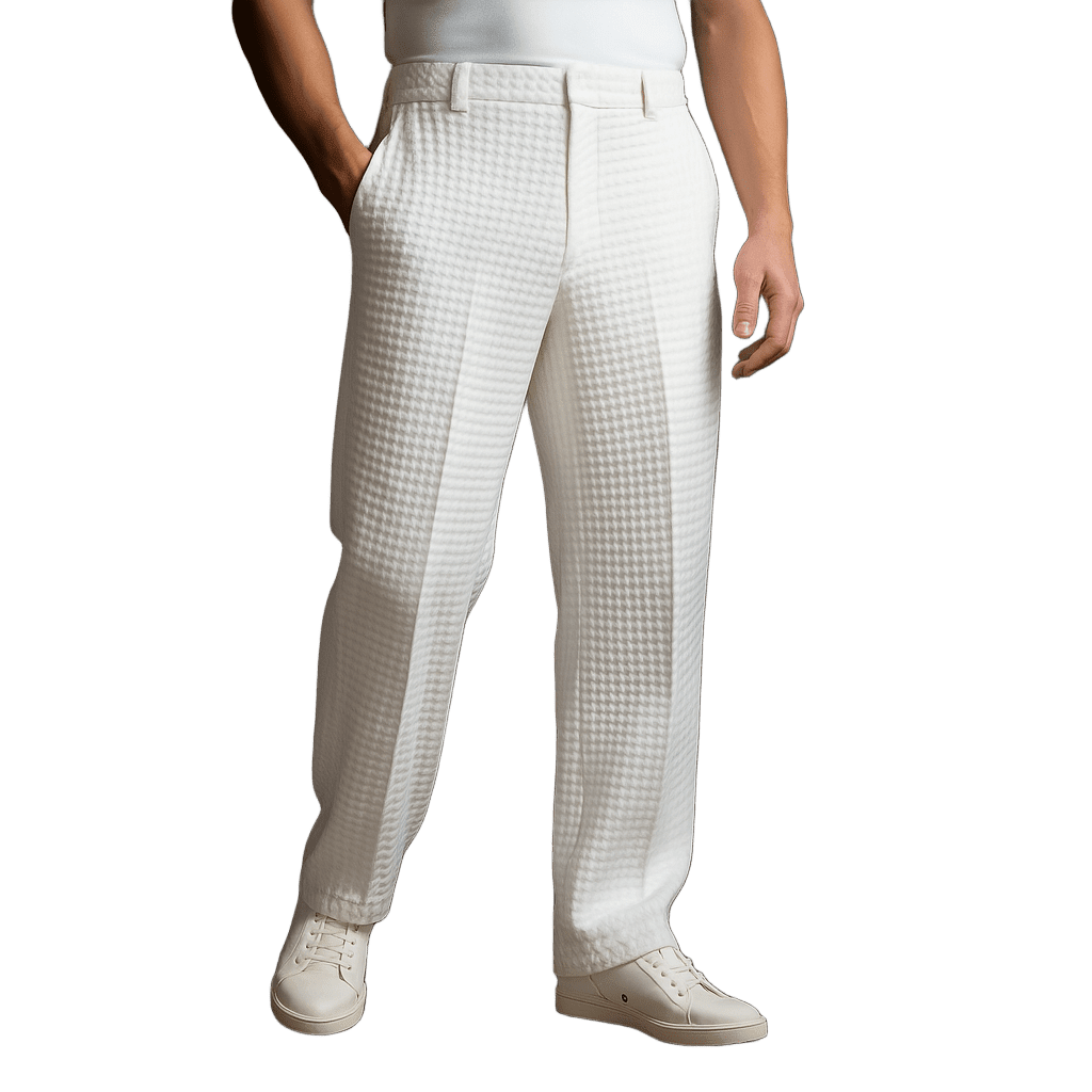Herren Strukturhose locker geschnitten | Elegante Sommerhose weiß [ Herrenkollektion - Frühling & Sommer '25 - Leinensets ] 169 - Herren Strukturhose locker geschnitten Gratti Paris 