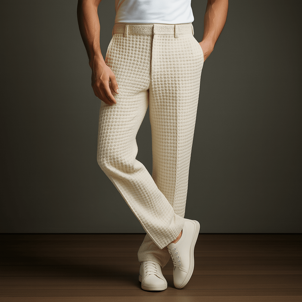 Herren Strukturhose locker geschnitten | Elegante Sommerhose weiß [ Herrenkollektion - Frühling & Sommer '25 - Leinensets ] 169 - Herren Strukturhose locker geschnitten Gratti Paris Creme XS 