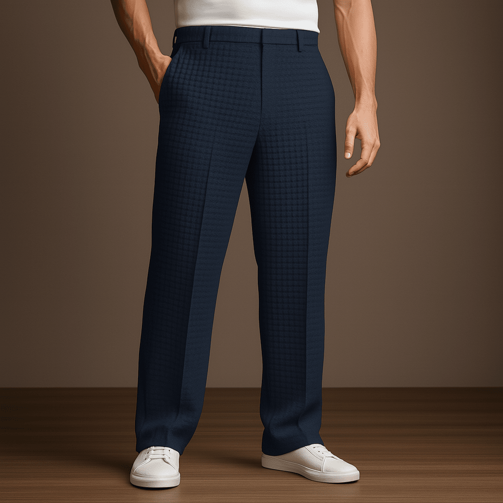 Herren Strukturhose locker geschnitten | Elegante Sommerhose weiß [ Herrenkollektion - Frühling & Sommer '25 - Leinensets ] 169 - Herren Strukturhose locker geschnitten Gratti Paris Marineblau XS 