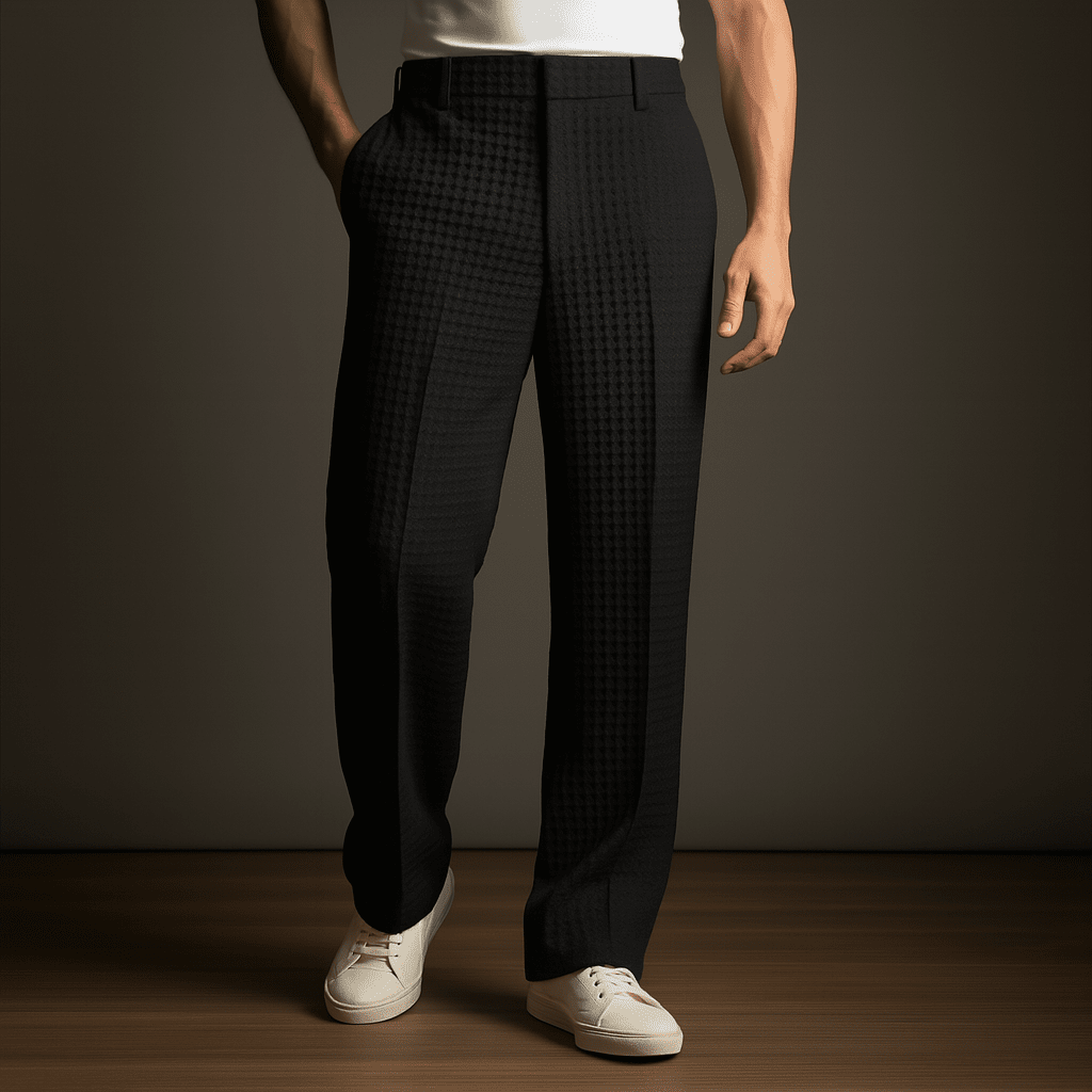Herren Strukturhose locker geschnitten | Elegante Sommerhose weiß [ Herrenkollektion - Frühling & Sommer '25 - Leinensets ] 169 - Herren Strukturhose locker geschnitten Gratti Paris Schwarz XS 