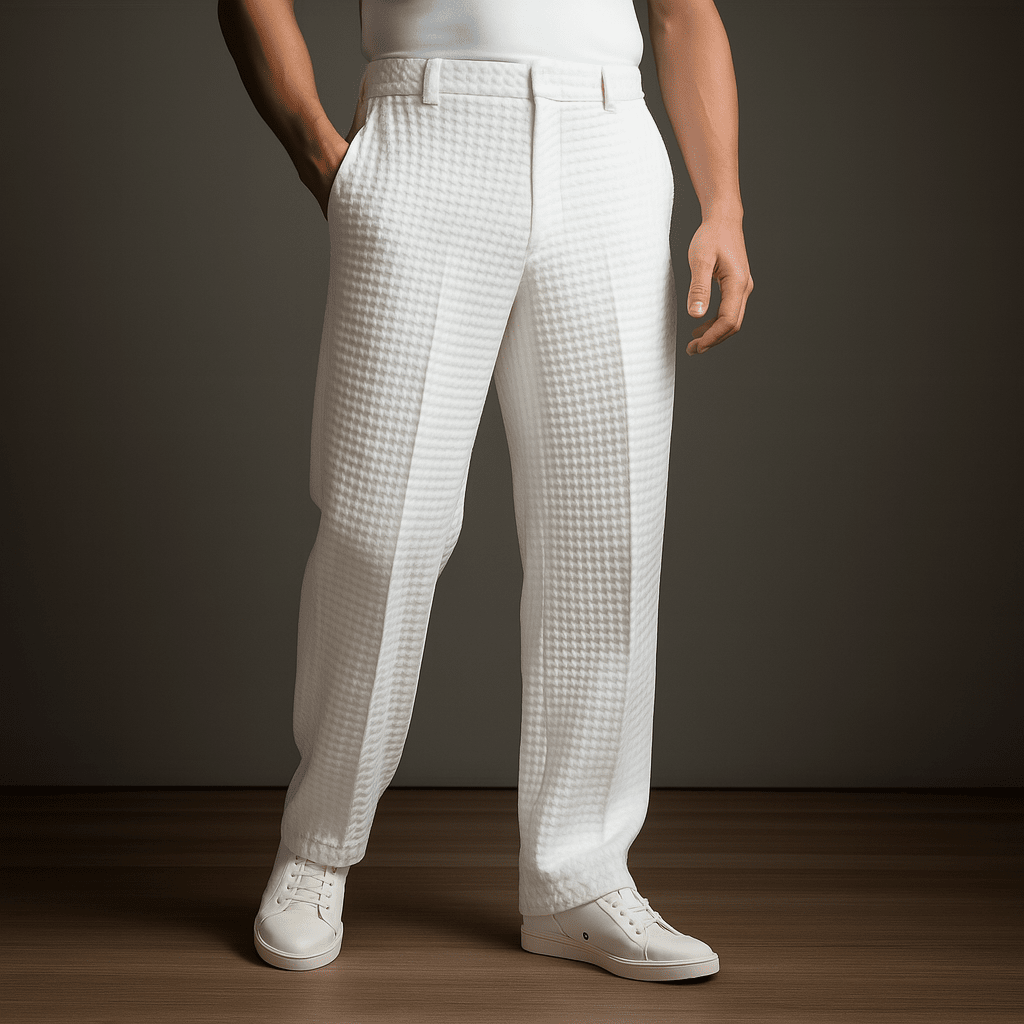 Herren Strukturhose locker geschnitten | Elegante Sommerhose weiß [ Herrenkollektion - Frühling & Sommer '25 - Leinensets ] 169 - Herren Strukturhose locker geschnitten Gratti Paris Weiß XS 