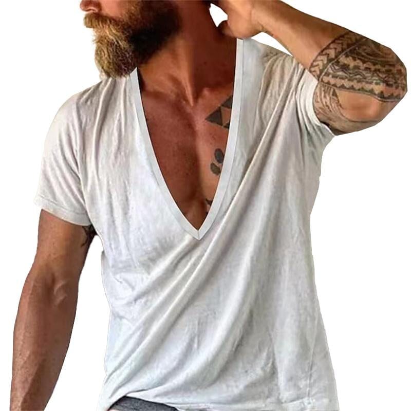 Herren T-Shirt mit tiefem V-Ausschnitt | Lässiges Sommer T-Shirt weiß [ Herrenkollektion - Frühling & Sommer '25 - Hemden ] 102 - Herren T-Shirt mit tiefem V-Ausschnitt Gratti Paris 