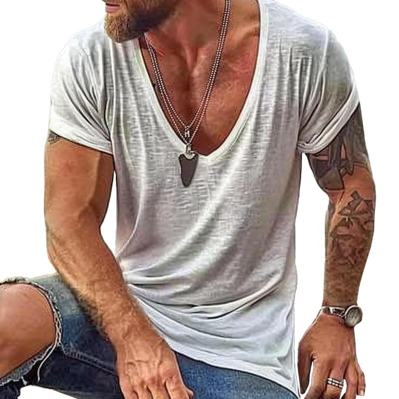 Herren T-Shirt mit tiefem V-Ausschnitt | Lässiges Sommer T-Shirt weiß [ Herrenkollektion - Frühling & Sommer '25 - Hemden ] 109 - Herren T-Shirt mit tiefem V-Ausschnittv Gratti Paris Weiß S 