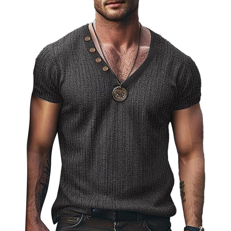 Herren T-Shirt V-Ausschnitt Slim Fit | Muskelshirt mit Rippenstruktur anthrazit [ Herrenkollektion - Frühling & Sommer '25 - Hemden ] 81 -Herren T-Shirt V-Ausschnitt Slim Fit Gratti Paris Grau S 
