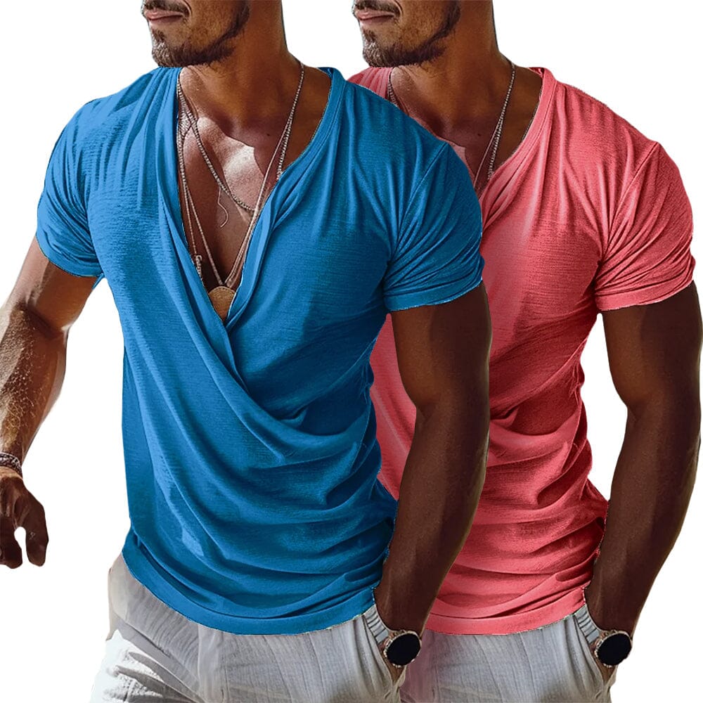 Herren T-Shirt Wickel-Design | Drapierter V-Ausschnitt Slim Fit [ Herrenkollektion - Frühling & Sommer '25 - Hemden ] 5 - Herren T-Shirt Wickel-Design Gratti Paris 
