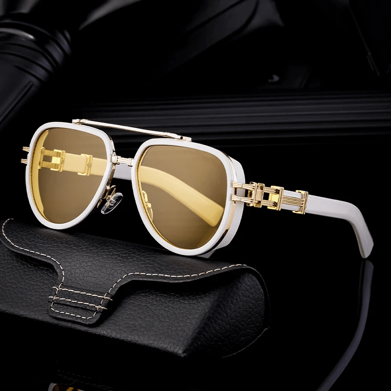 Herren Vintage Sonnenbrille | Metallbrille mit Doppelsteg schwarz-gold [ Herrenkollektion - Sonnenbrille - Freizeitbrille ] 234 - Herren Vintage Sonnenbrille Gratti Offiziell 