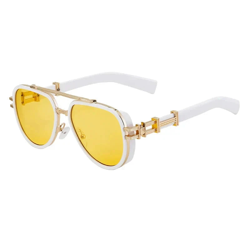 Herren Vintage Sonnenbrille | Metallbrille mit Doppelsteg schwarz-gold [ Herrenkollektion - Sonnenbrille - Freizeitbrille ] 234 - Herren Vintage Sonnenbrille Gratti Offiziell Weißgold 