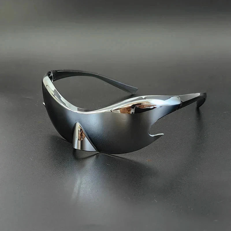 Herren Visierbrille verspiegelt | Futuristische Sport Sonnenbrille silber [ Herrenkollektion - Sonnenbrille - Freizeitbrille ] 243 - Herren Visierbrille verspiegelt Gratti Offiziell Silberner Surfer 