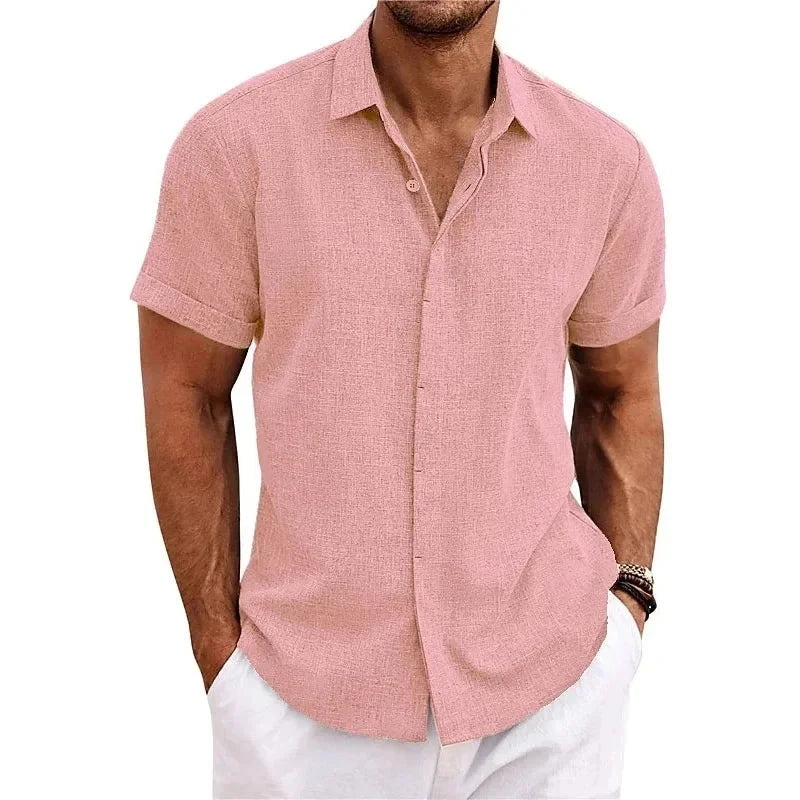Leinenhemd für Herren | Langarm Sommer Shirt Hellblau [ Herrenkollektion - Leinenhemden - Frühling & Sommer '25 ] 295 - Leinenhemd für Herren Gratti Offiziell Rosa XS 