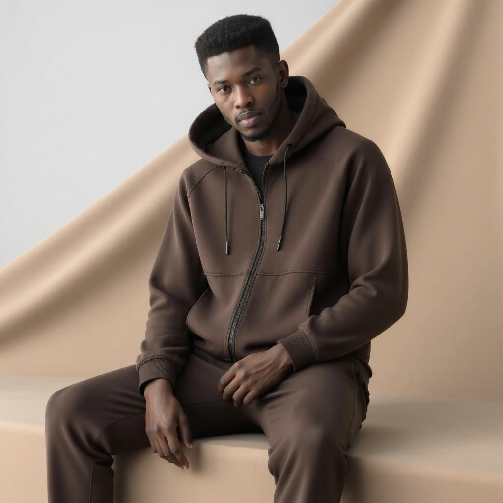 Herren Premium Trainingsanzug | Moderner Jogginganzug mit Hoodie braun